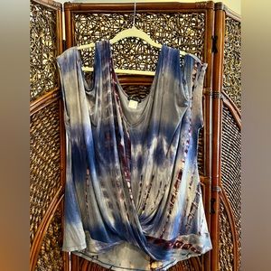 VENUS Tie-Dye Knit Cutout Top | Criss Cross Twist Front Waist Purples 2XL